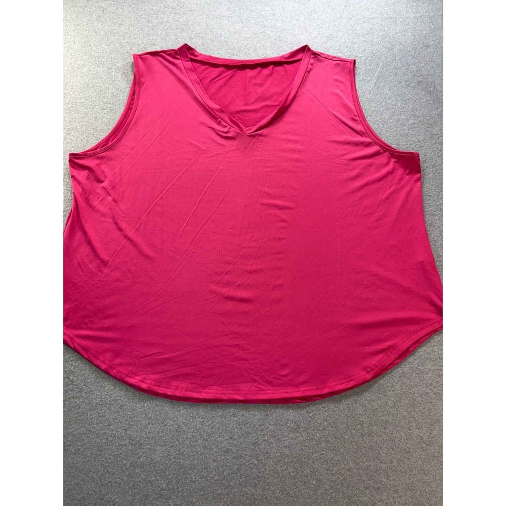 Pink V-Neck Tank Top Sleeveless Curved Hem Stretch Plus Size 7XL
